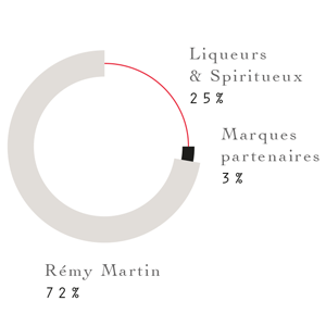 Liqueurs & Spiritueux : 25%,   Marques partenaires : 3%,   Rémy Martin : 72%